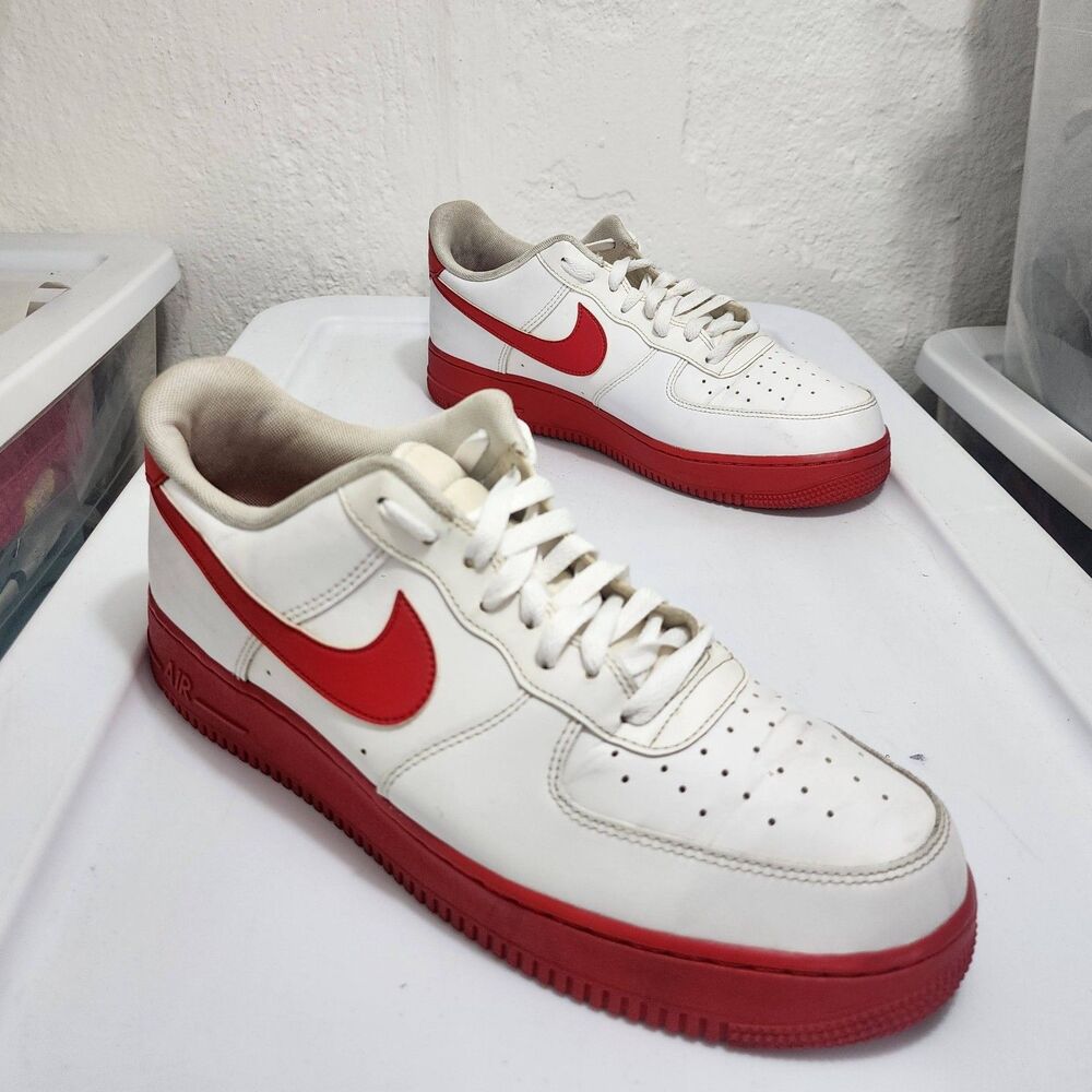 Nike Air Force 1 07 Low White University Red Sole Sneakers CK7663-102 Mens 11.5
